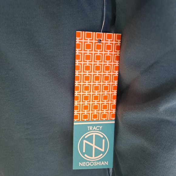 Tracy Negoshian teal ruffle open shoulder jersey dress - Picture 4 of 5